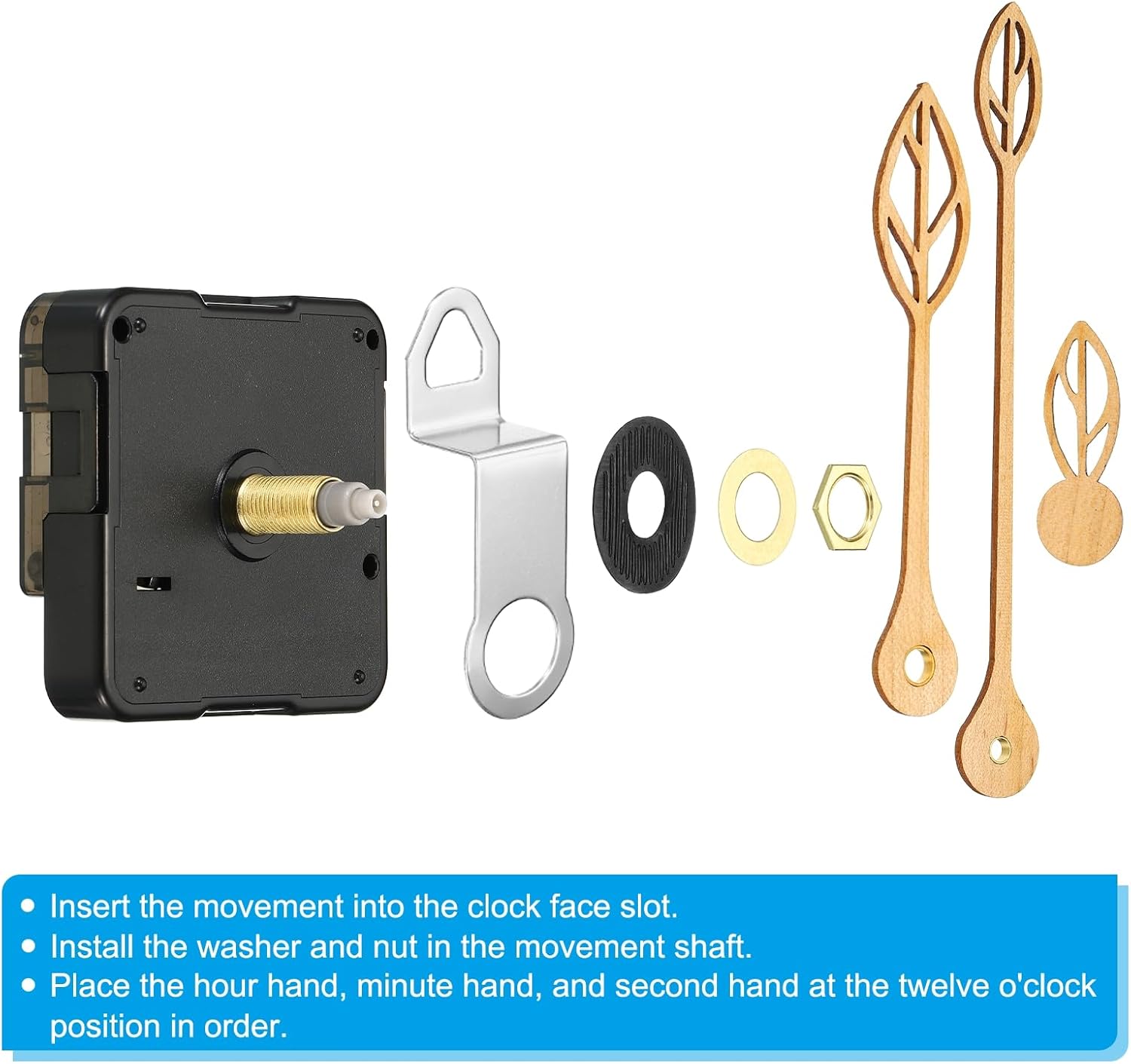 PATIKIL Clock Mechanism Replacement, Quartz Clock Mechanism Battery Operated DIY Wood Wall Clock Hands and Motor Kit Mute Movement Repair Parts, Leaf