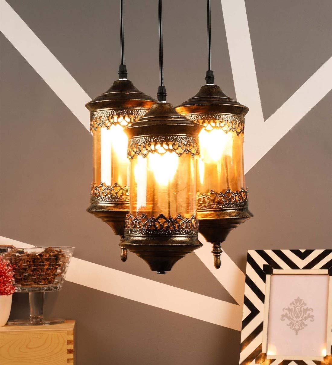 SINOMAN SM-501-3LP 40Watts Chandelier Lantern, Golden, Diamond (Without Bulb)(AC)-image-18