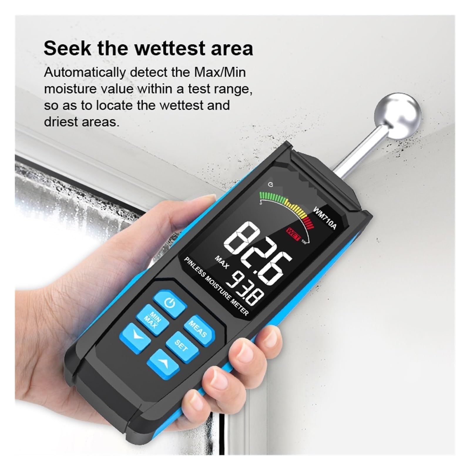 Digitaler Holzfeuchtemesser, Detektor, Alarmfunktion, Tester, Berührungsloses Hygrometer, Luftfeuchtigkeit