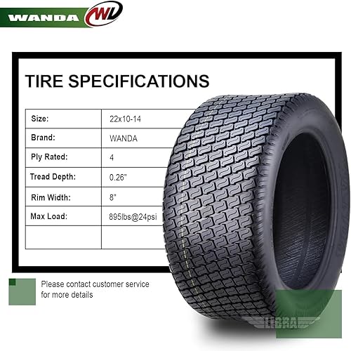 Miniatura 90 de WANDA One 18x7.50-8 Lawn Mower Cart Turf Tires P332 /4PR