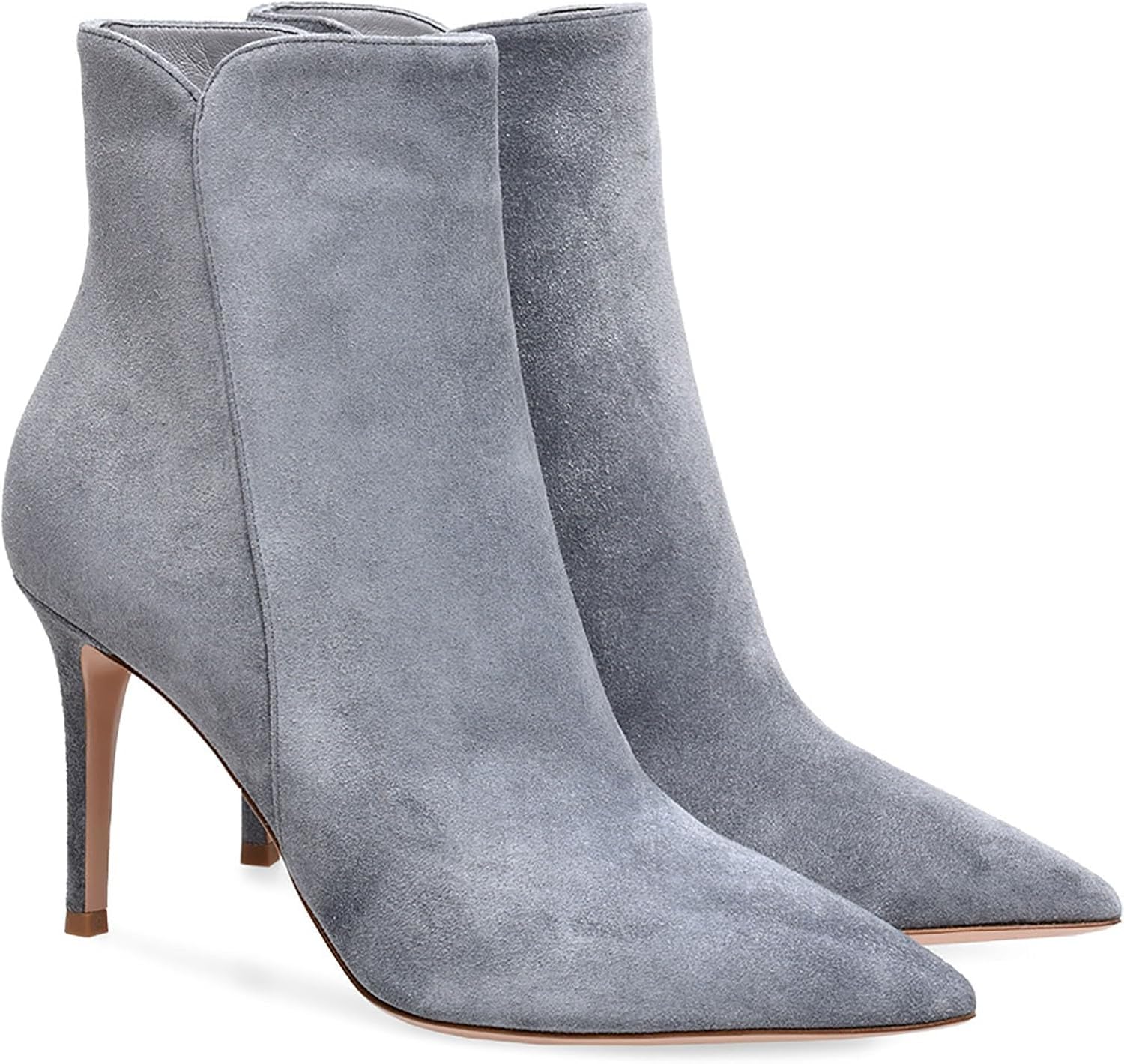 Damskie Szpiczaste Buty Na Szpilce, Proste Jednokolorowe Krótkie Botki Na Imprezę Klasyczne Boczne Zamki Błyskawiczne Skórzane ślubne Randki Sukienka Jesienne Botki, Grey, 10 UK
