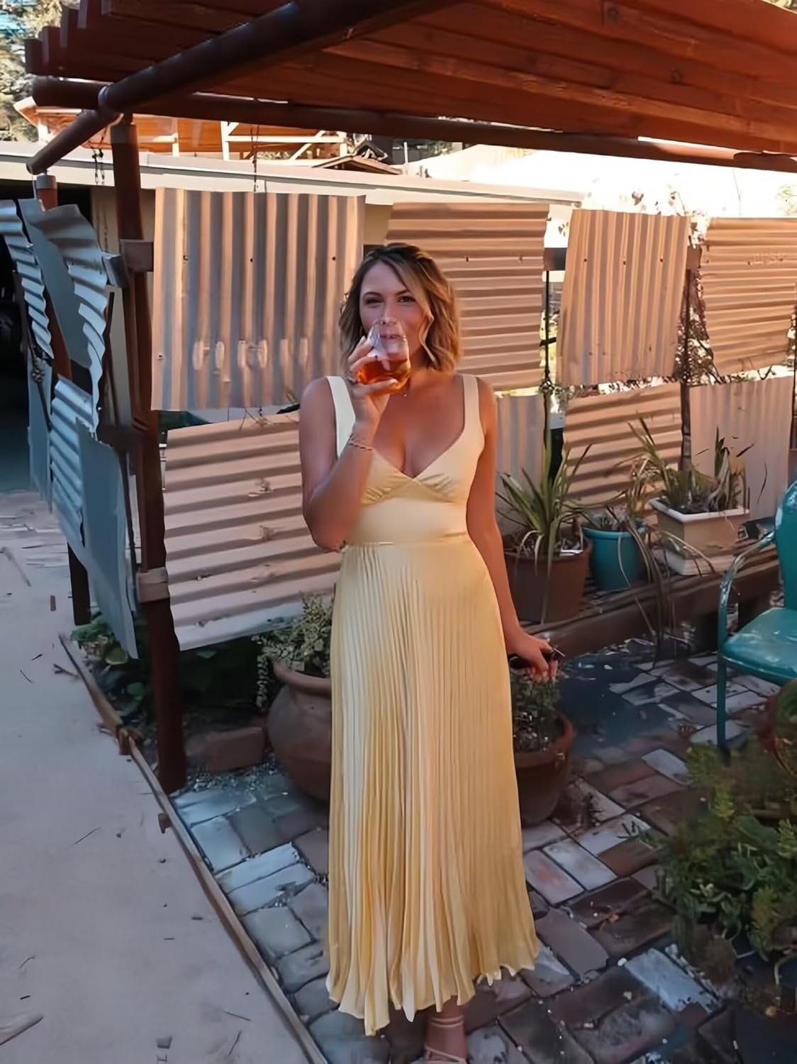 Pleated Satin Bridesmaid Dress V-Neck Formal Party Dresses for Women GR009 - Image 5