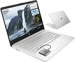 HP Laptop para 14 estudantes, de volta às aulas, processador quad-core (até 3,6 GHz) 4 GB de RAM, SSD de 128 GB, laptops para estudantes com Office 365 Copilot AI Win11 de 1 ano, prata natural