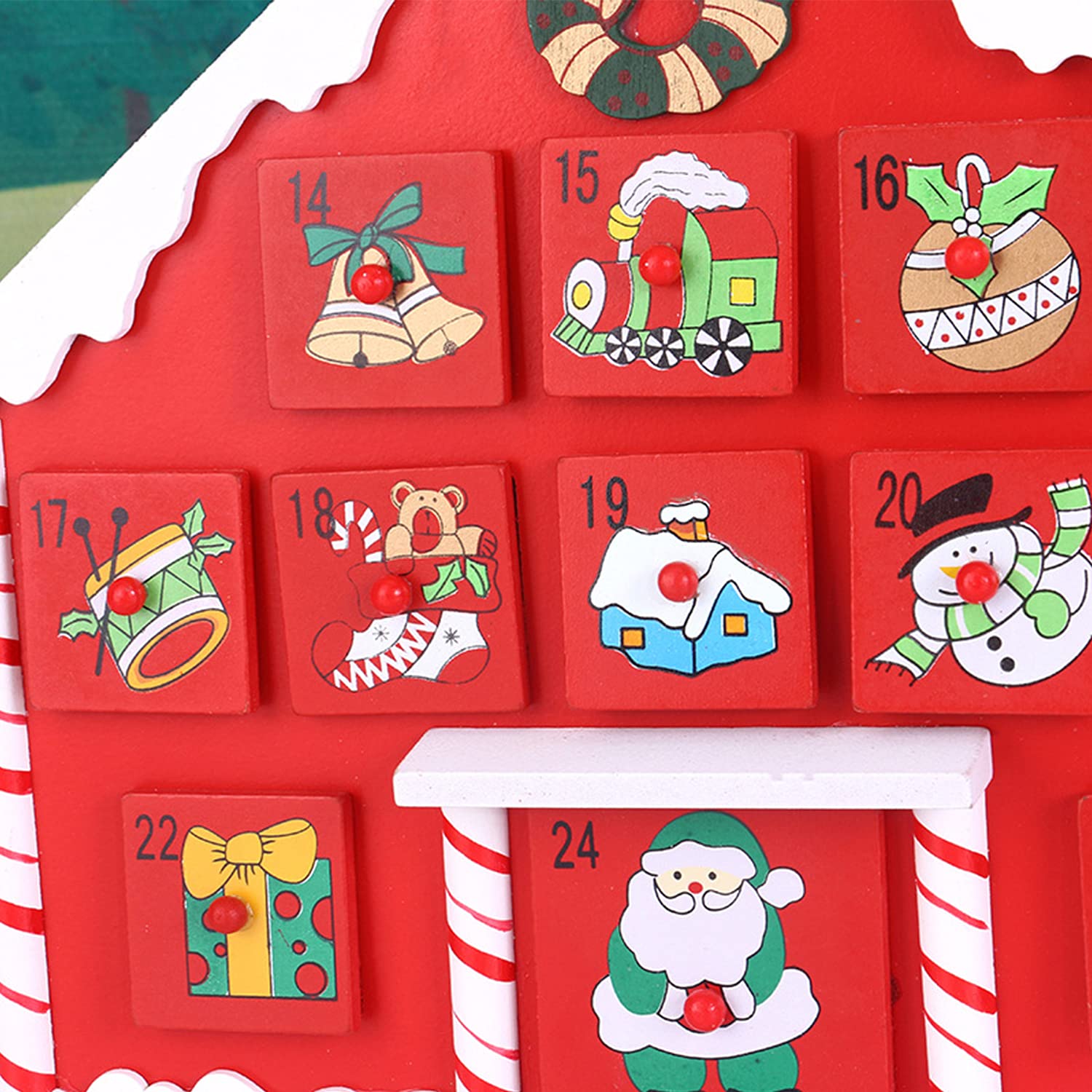 Weihnachts-Adventskalender Holz Haus mit 24 Schubladen zum Befüllen Kleine Geschenke Urlaub Countdown bis Weihnachtsdekoration (Haus)