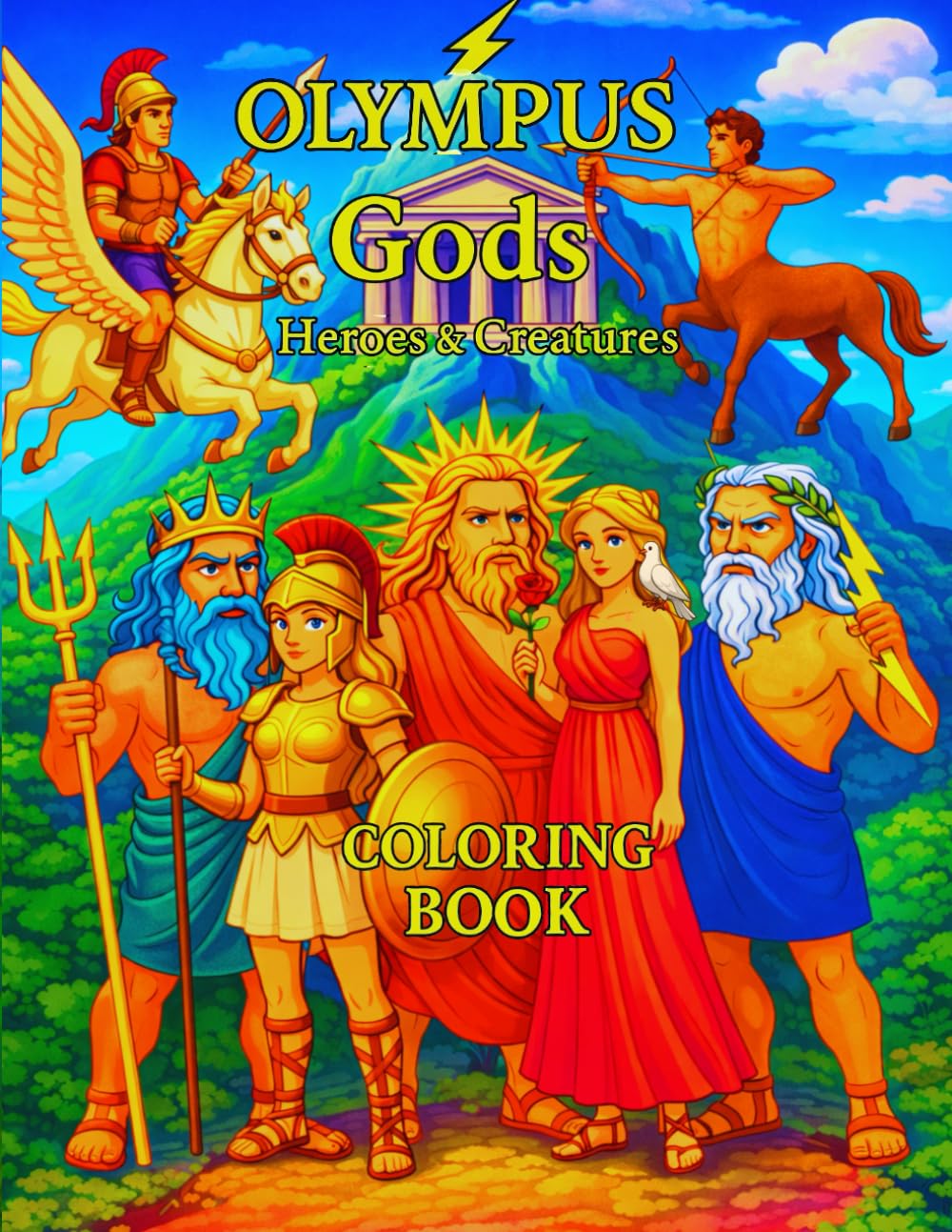 Olympus Gods – Heroes & Creatures Coloring Book: A Fun Greek Mythology Coloring Book for Kids 8+ – 50 Single-Sided Illustrations of Gods, Heroes & Mythical Creatures