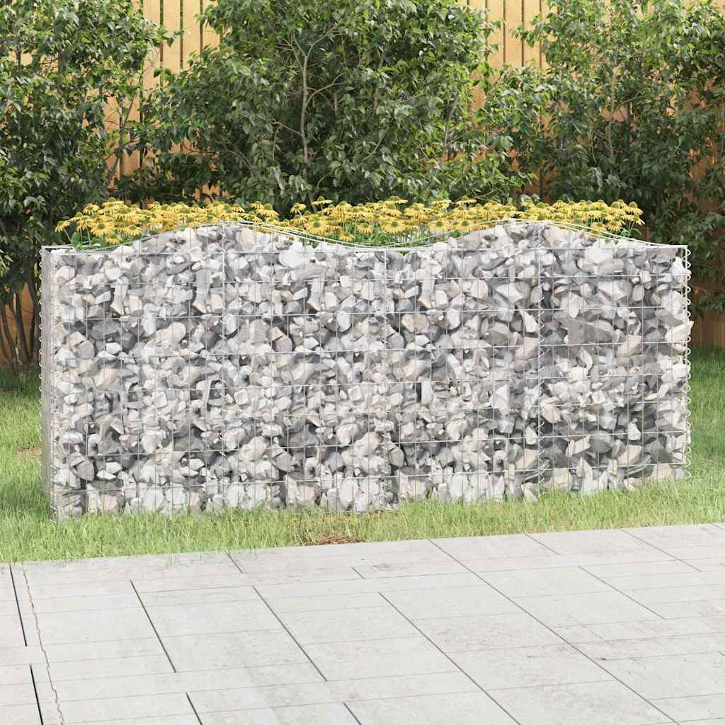 Jardinera de gaviones con arco alto, 200 x 50 x 100 cm, hierro galvanizado, cesta de piedra para jardín y terraza, maceta estable de alambre, malla de 5 x 10 cm, color plateado