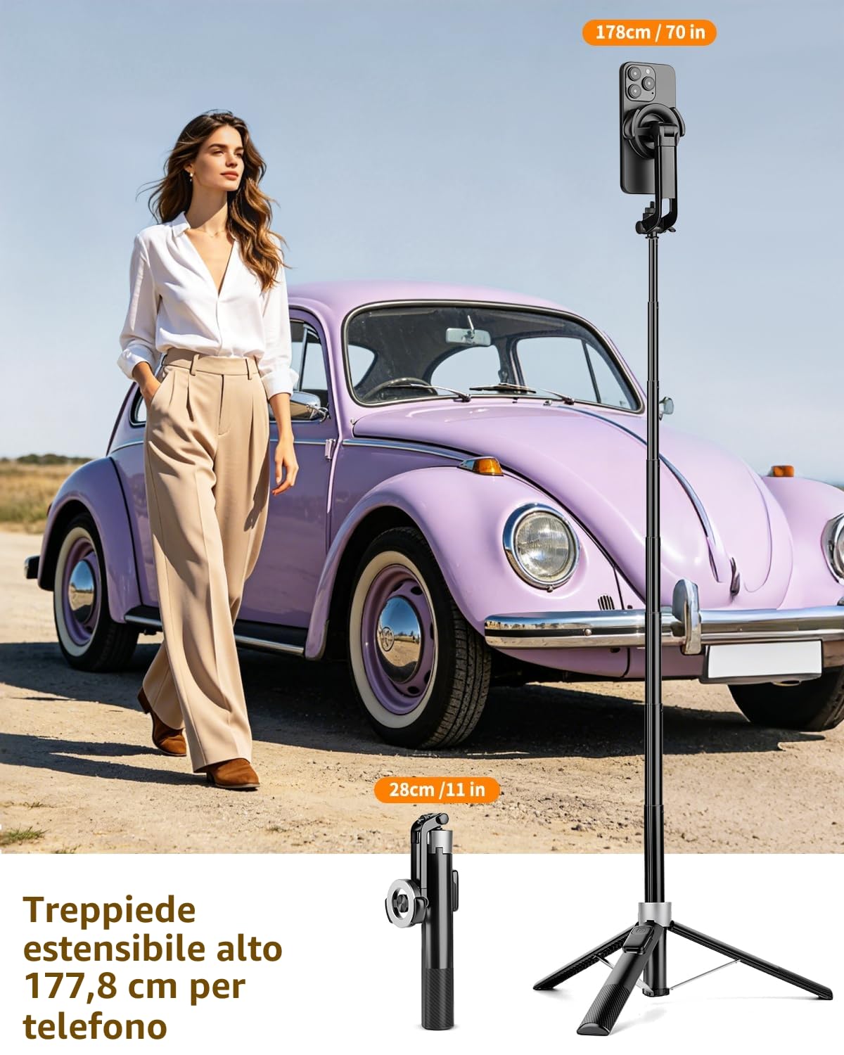 Victiv Magnetico Treppiede Smartphone, 178cm Bastone Selfie Cavalletto per Smartphone, Portatile Treppiedi per Mag-safe con Telecomando, Tripode Cellulare per iPhone 17 16 15 14 13 12 Pro Max