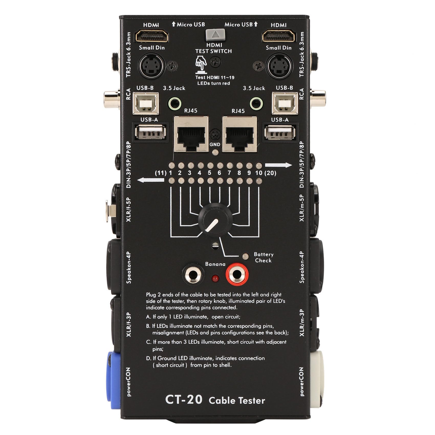 Littimoon CT-20 Multifunctional Line Tester Audio Line XLR Signal Line Tester -Compatible CT-20