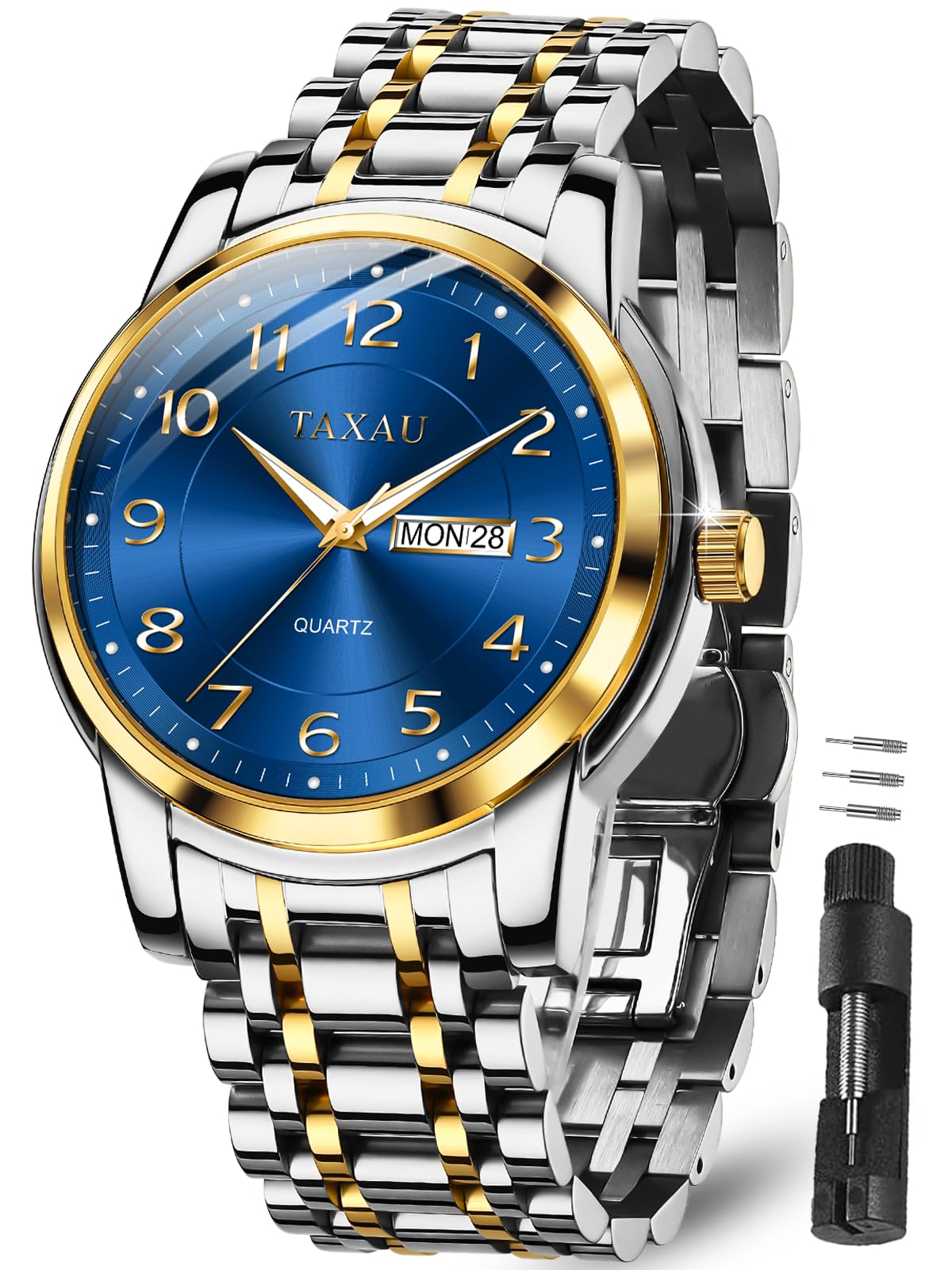 Taxau Herren Armbanduhr Quarz Analog Klassische Herrenuhr mit Edelstahlarmband und Datumsanzeige,30M Wasserdicht Elegante Business Uhr für Büro,Freizeit,Geschenk für Männer