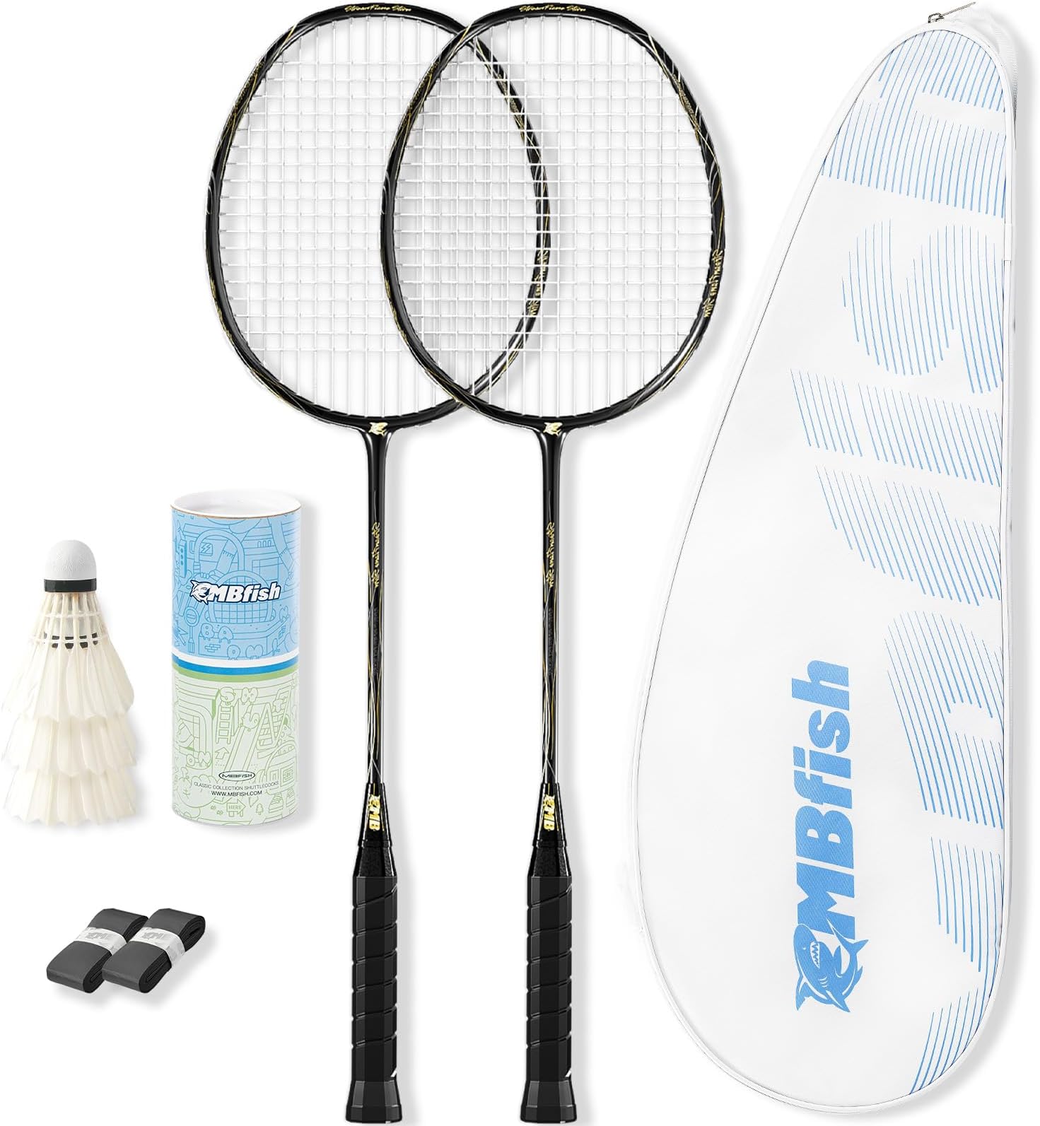 Badminton Racket Set with 2 Carbon Fiber Rackets, 3 Shuttlecocks, 2 Replacement Racket Grip Tapes and 1 Badminton Bag - Perfect for Beginners & Outdoor Games 4U
