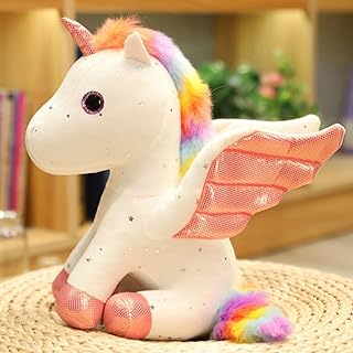TROYSINC Dreamy Rainbow Unicorn Plush Toy - Unicorn Cuddly Soft Cuddly Toy with Glitter Wings, Colour Gradient & Star Look (22 cm, White)