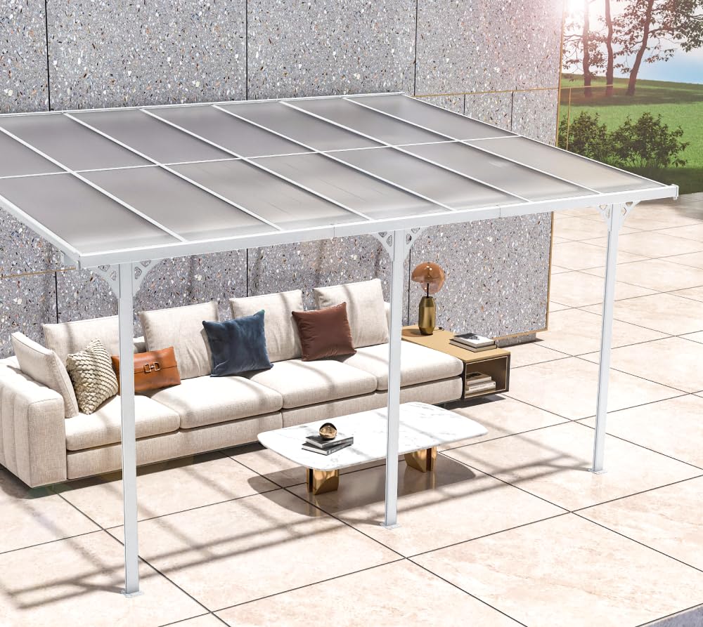 Westmann Alu Terrassenüberdachung Bruce 345 | Pulverbeschichtetes Aluminium | Polycarbonat Doppelstegplatten | Weiß | Wählbare Dachneigung 225-270 cm | UV-Schutz & witterungsbeständig