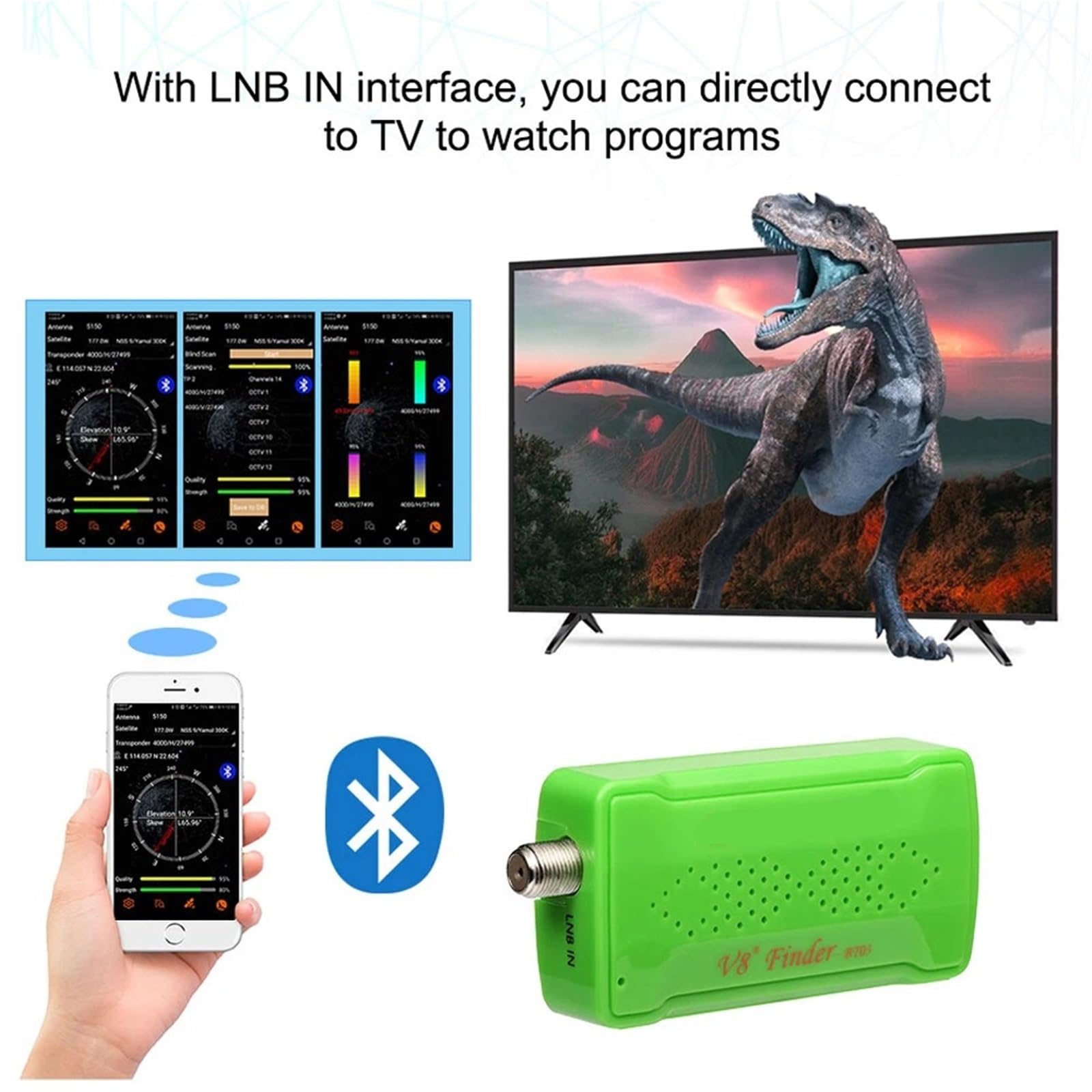Buscador de satélites, V8 Sat Finder BT03 Mini Satfinder Bluetooth DVB S / S2 Receptor De Satélite Señal Digital TVDvb Dvb-s2 Multi,para configurar