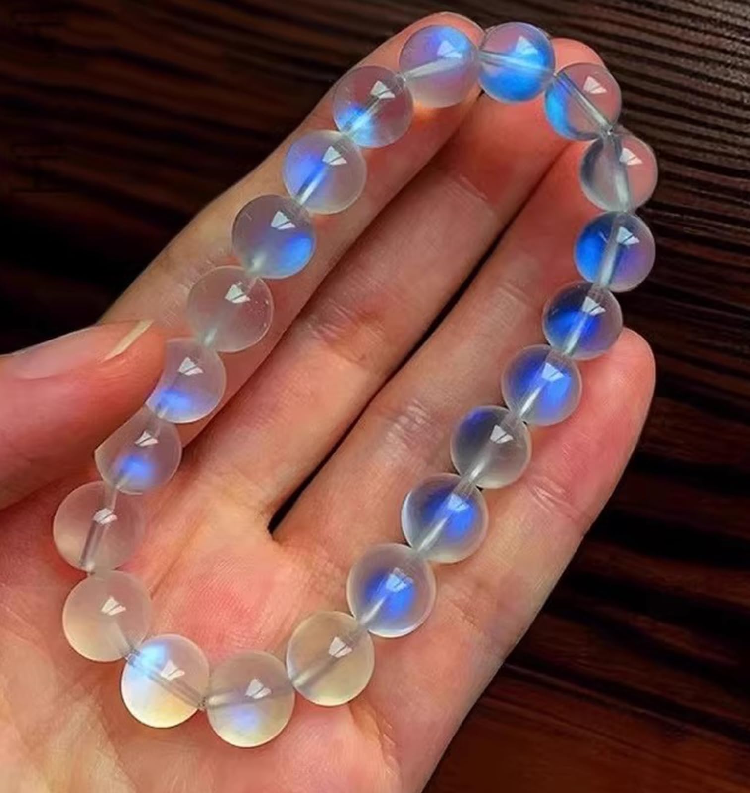 Pulsera de Piedra Lunar Natural para Mujer, Cuentas Redondas de Cristal 7A, Piedra Preciosa Azul Claro, joyería elástica, Regalo de protección de Cuarzo cristalino,12mm