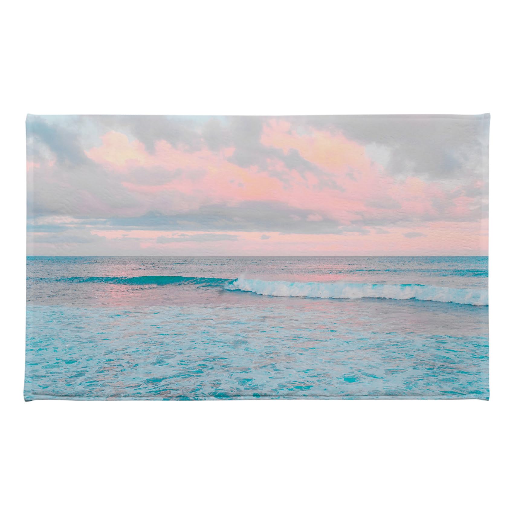 LB Teal Blue Ocean Bath Mat Summer Pink Sky and White Cloud Bath Rugs for Bathroom Nature Landscape Bathroom Rugs Memory Foam Non Slip Washable