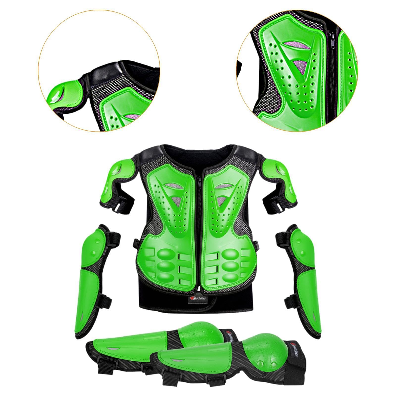 Traje de protección de motocicleta para niños con coderas, rodilleras, equipo de de cross, conjunto de protección de conducción para deportes al, Verde