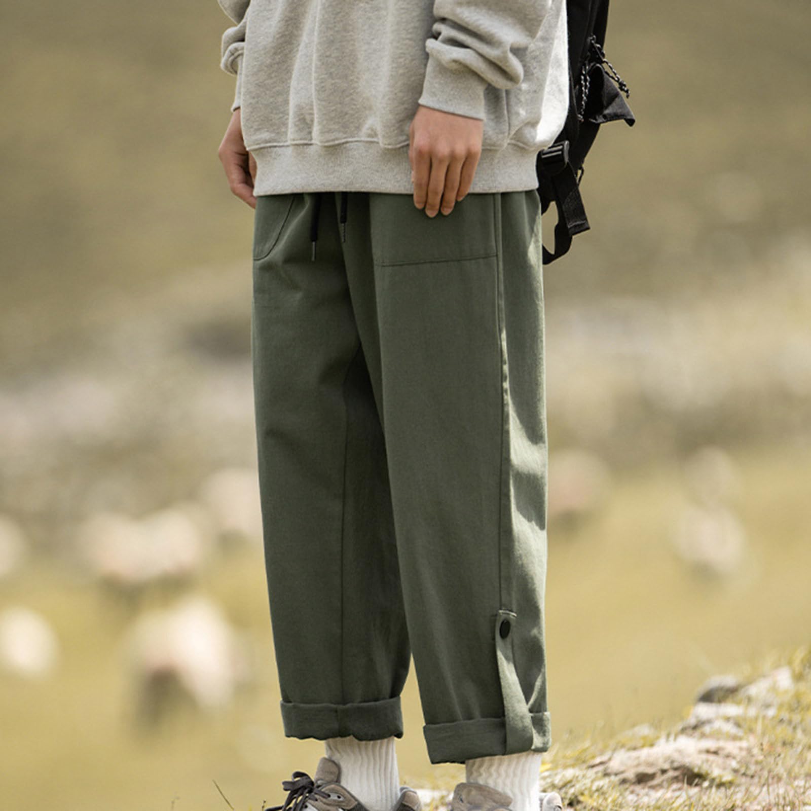 XUNRYAN Men Fashion Pants Lightweight Quick Dry Elastic Waist Drawstring Joggers with Multi Pocket Outdoor Trousers