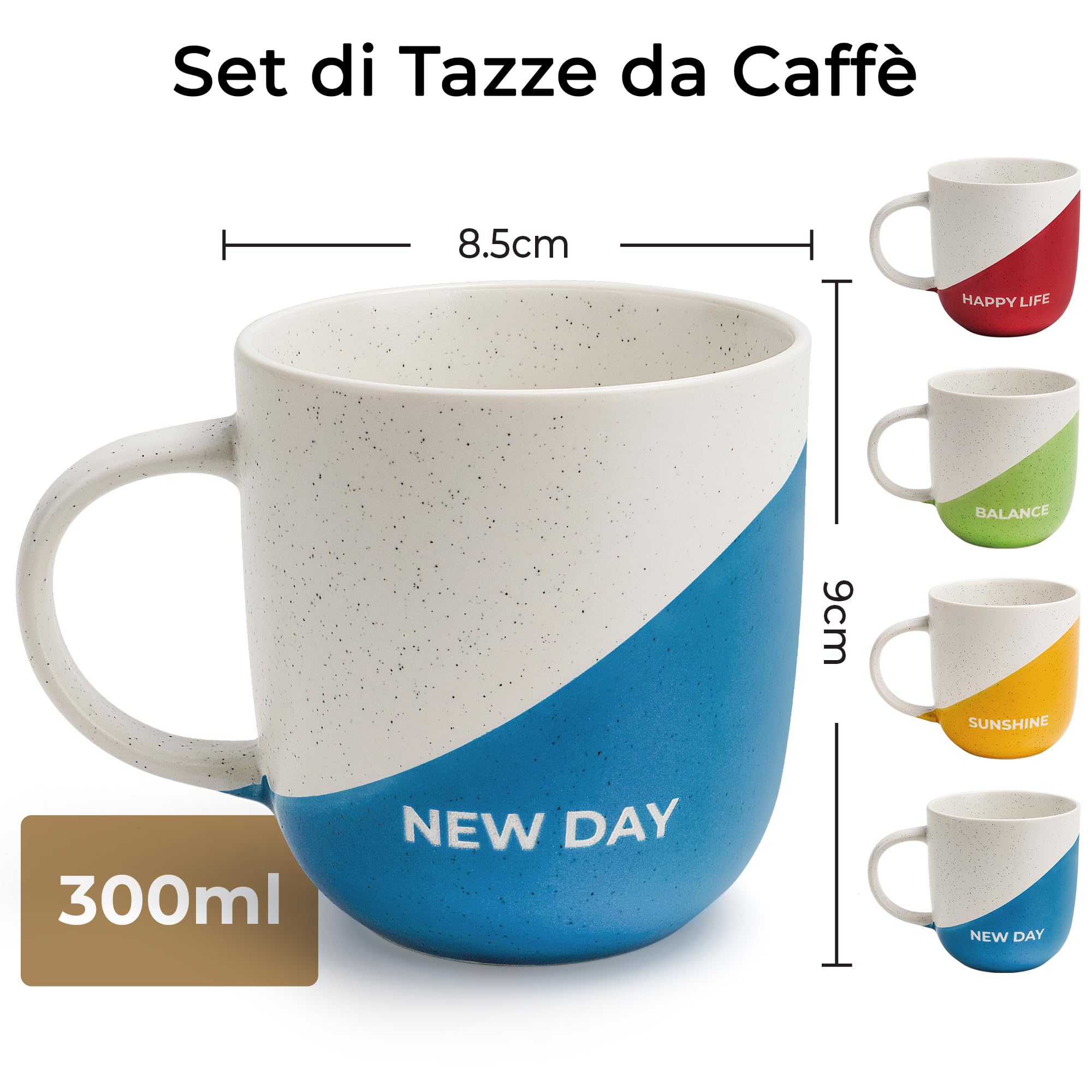 Set 4 Tazze Da Caffè 300 Ml Con Scritte Motivazionali - Regalo Per Famiglia E Amici, Microonde E Lavastoviglie - Foto 10
