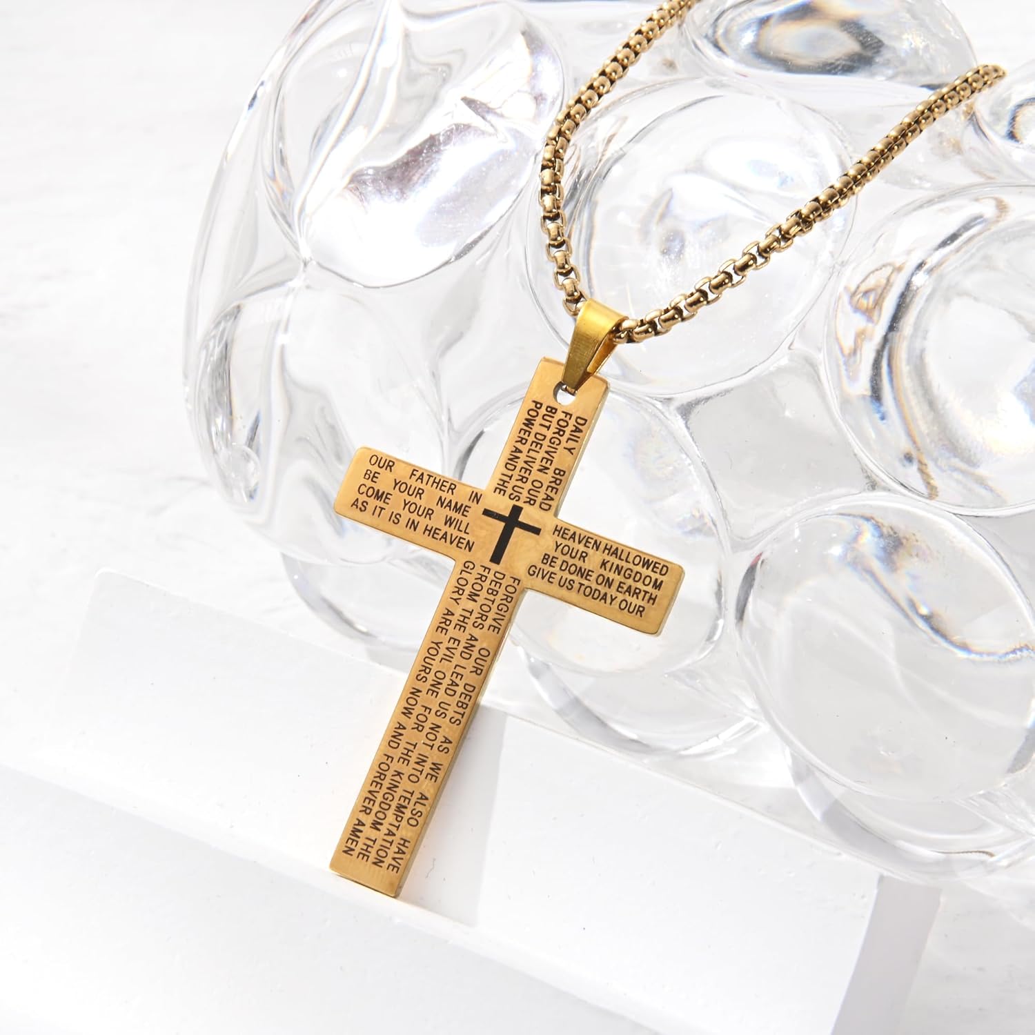 Two pces Cross Pendant Necklace with Lord's Prayer, Gold and Silver Tone, Religious Christian Jewelry, Packaged in a gift box - Image 6