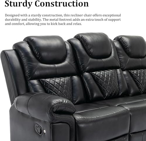 Miniatura 9 de Juego de 3 muebles de sala de estar, juegos de sofás seccionales de cuero reclinables, asientos de cine en casa, sofá reclinable manual con consola