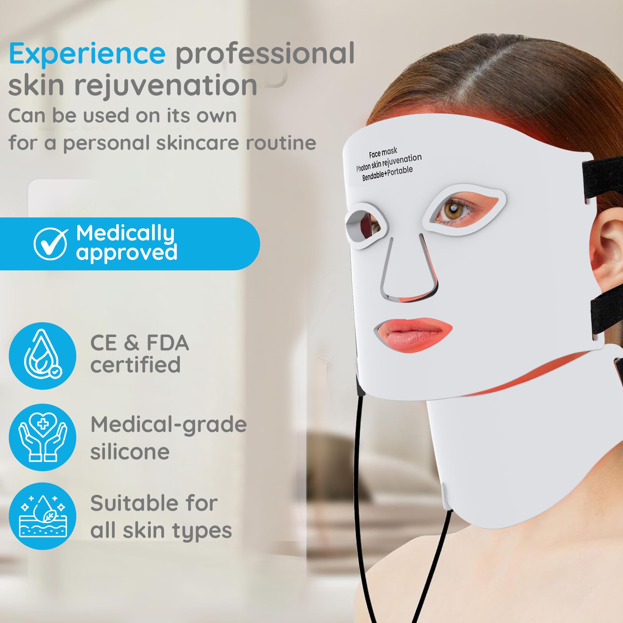 Good4You Maschera per terapia a luce rossa, 7 colori, timer, maschera al collagene, maschera LED, terapia a infrarossi, luce rossa, lampada infrarossa, maschera a infrarossi, toppa per l'acne