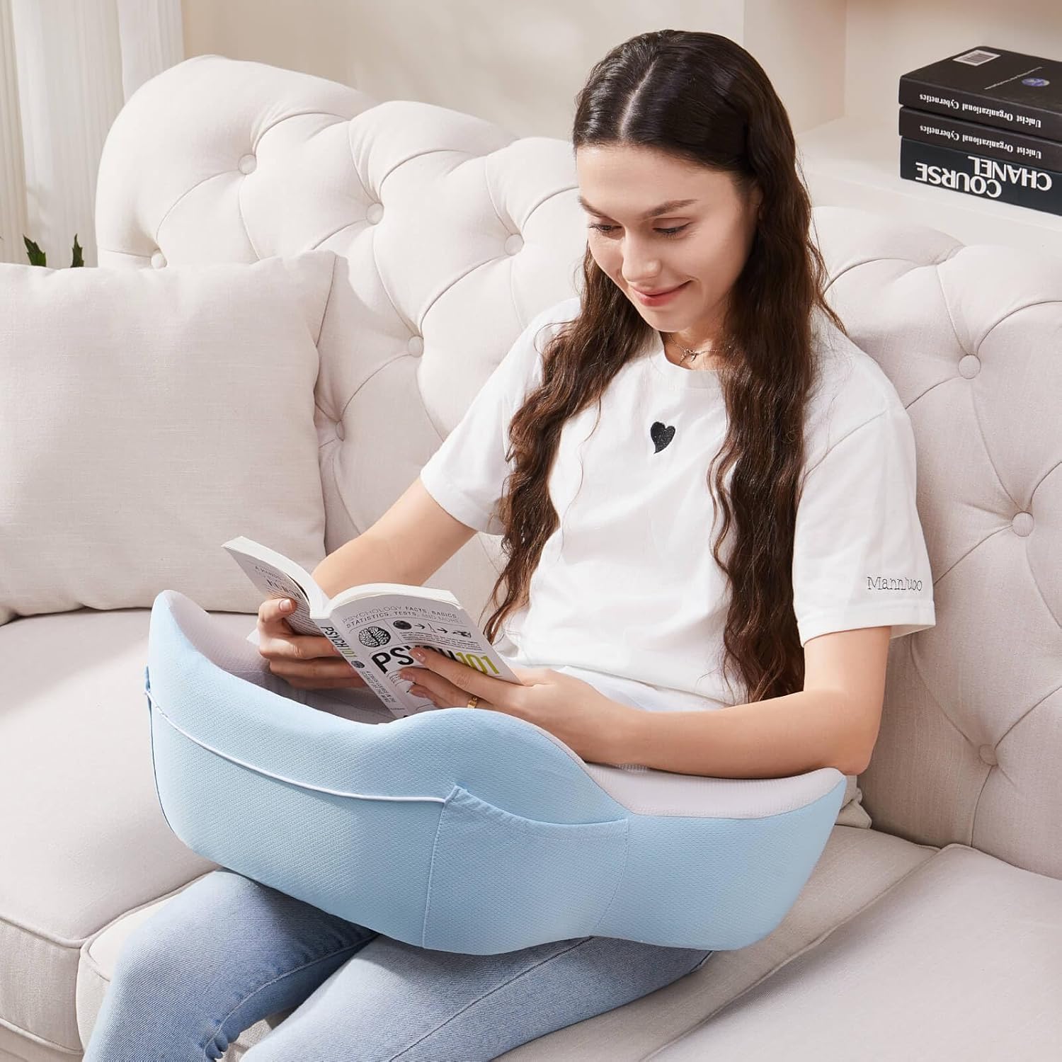Reading Pillow, Lap Desk, Laptop Lap Desk, Laptop Stand for Bed, Arm Rest Pillow, Memory Foam Gaming Pillow for Reading, Working, Gaming in Bed Couch Floor (Blue-Grey)