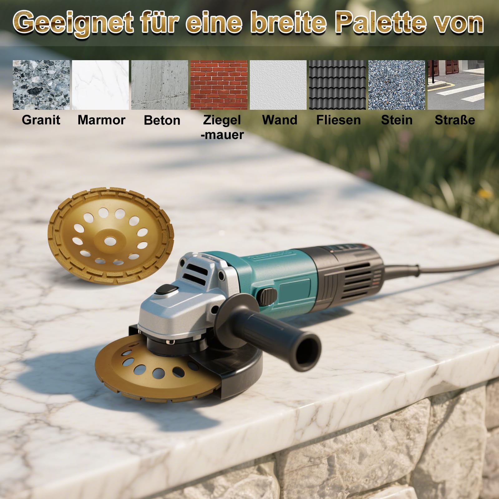 uyoyous Schleifscheibe 230mm x 22,23mm, 5.5mm Dick Doppelreihige Topfschleifer, Extra Speed Schleiftopf für Beton, Naturstein, Fliesenkleber und Granit