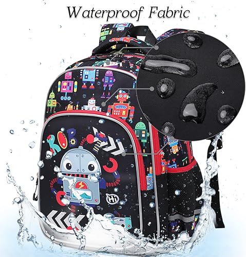 Miniatura 5 de Mochila escolar para niños con bolsa de almuerzo y estuche para lápices suministros de jardín de infantes para niños y niñas juego de roborte negro