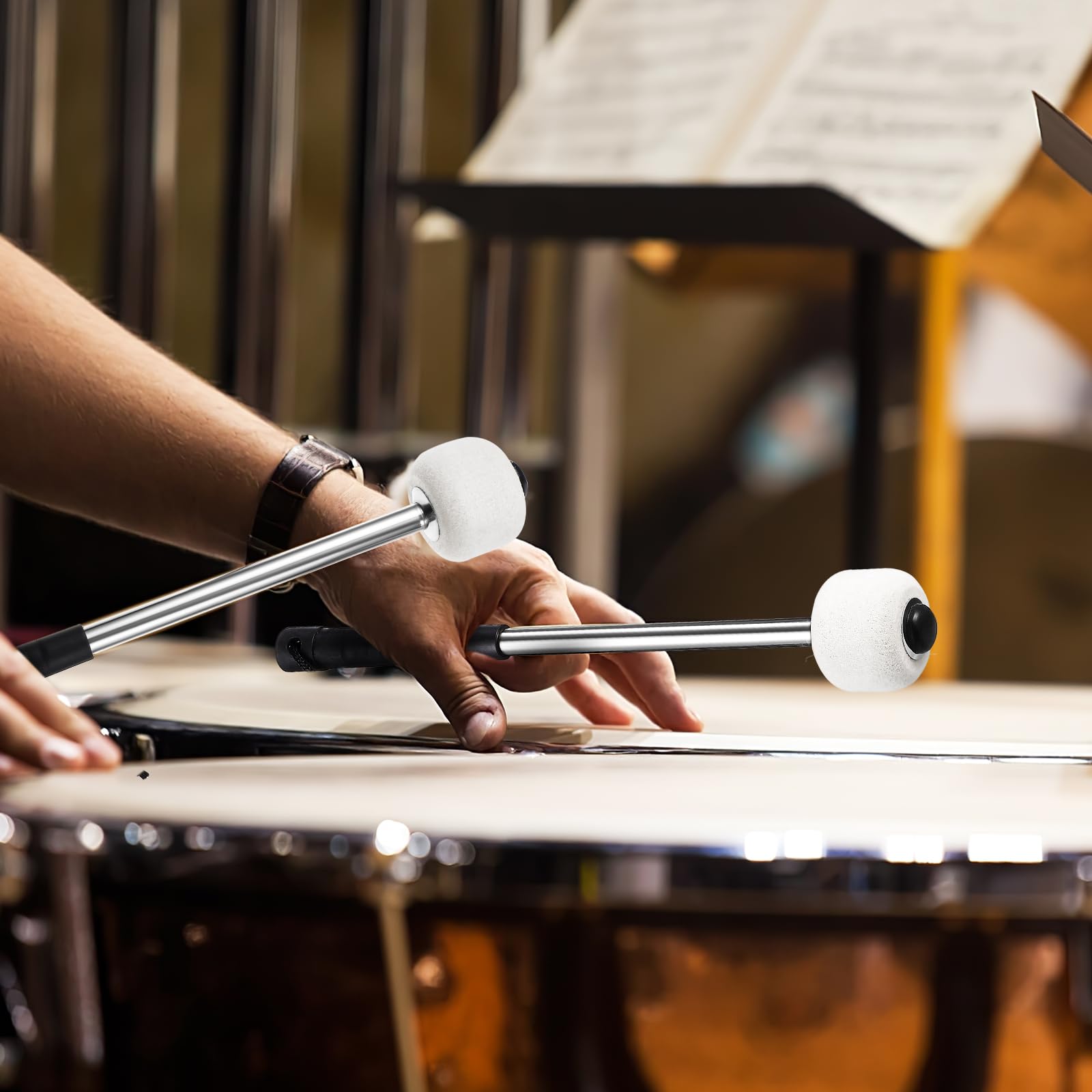 Vaguelly 2 Stück Drum Mallets Mit Filzkopf Und Edelstahlgriff Leichte Trommelstöcke Für Schüler Und Erwachsene Tragbare Percussion Schlägel Für Schlagzeug Übung Und Marschtrommel