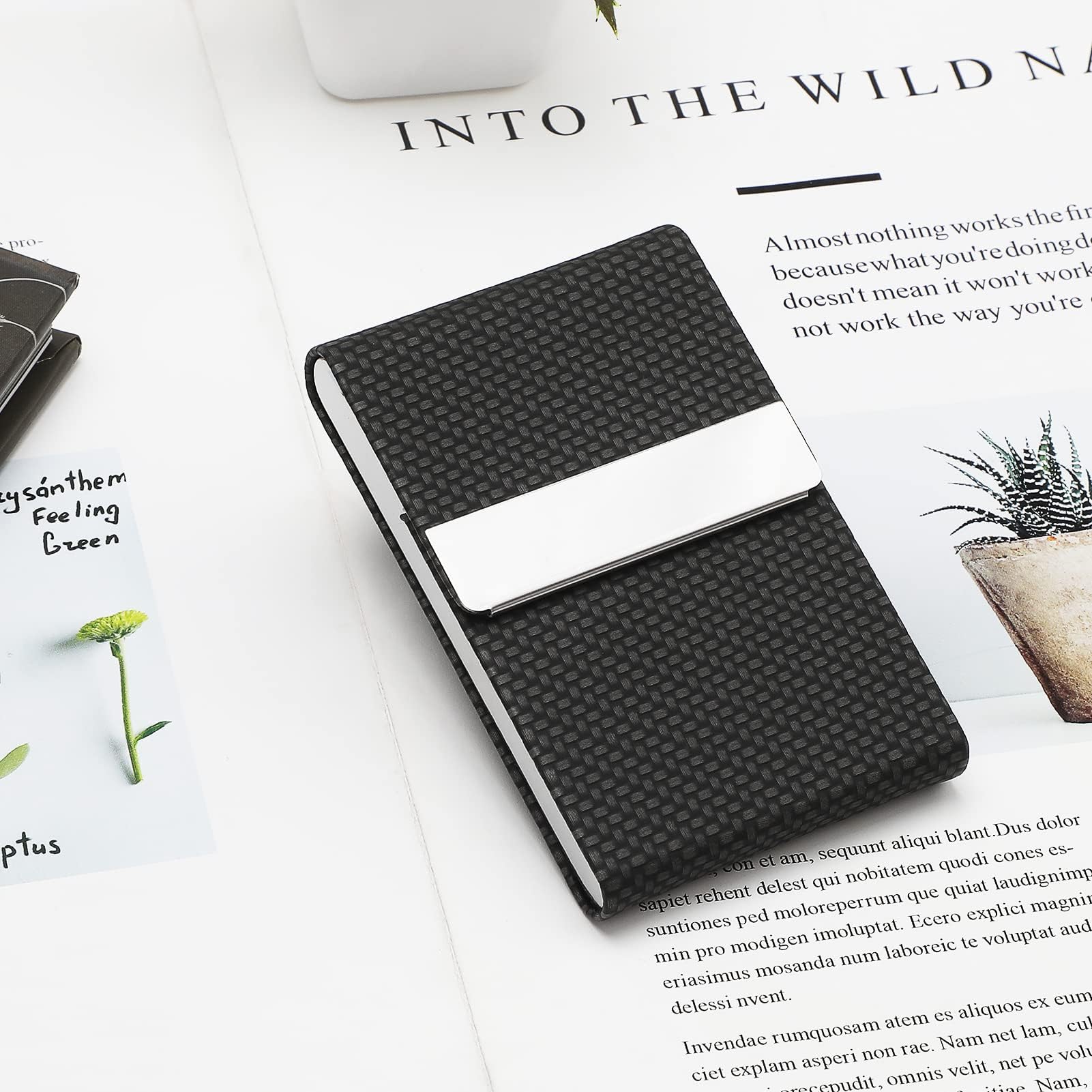 MaxGear Business Card Holder, PU Leather Business Card Case, Black Carbon — Amazon image 8