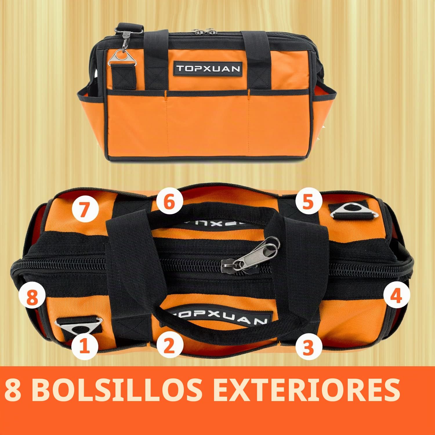 Bolsa de herramientas de 13 pulgadas a prueba de agua de boca ancha correa de hombro ajustable carpintería electricista construcción jardinería herramientas de almacenamiento Naranja y Negro