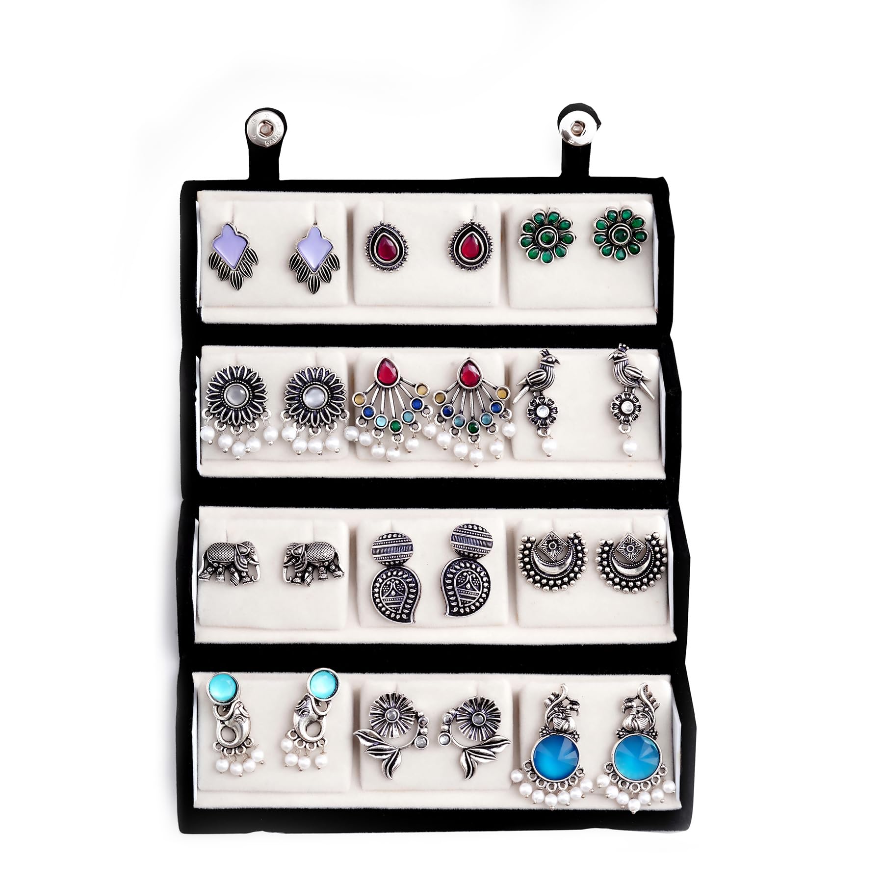 Oxidized Designer Stud Earrings Set of 12 with Folding Jewelry Box | Traditional & Modern Earring Set for Women & Girls-image-18