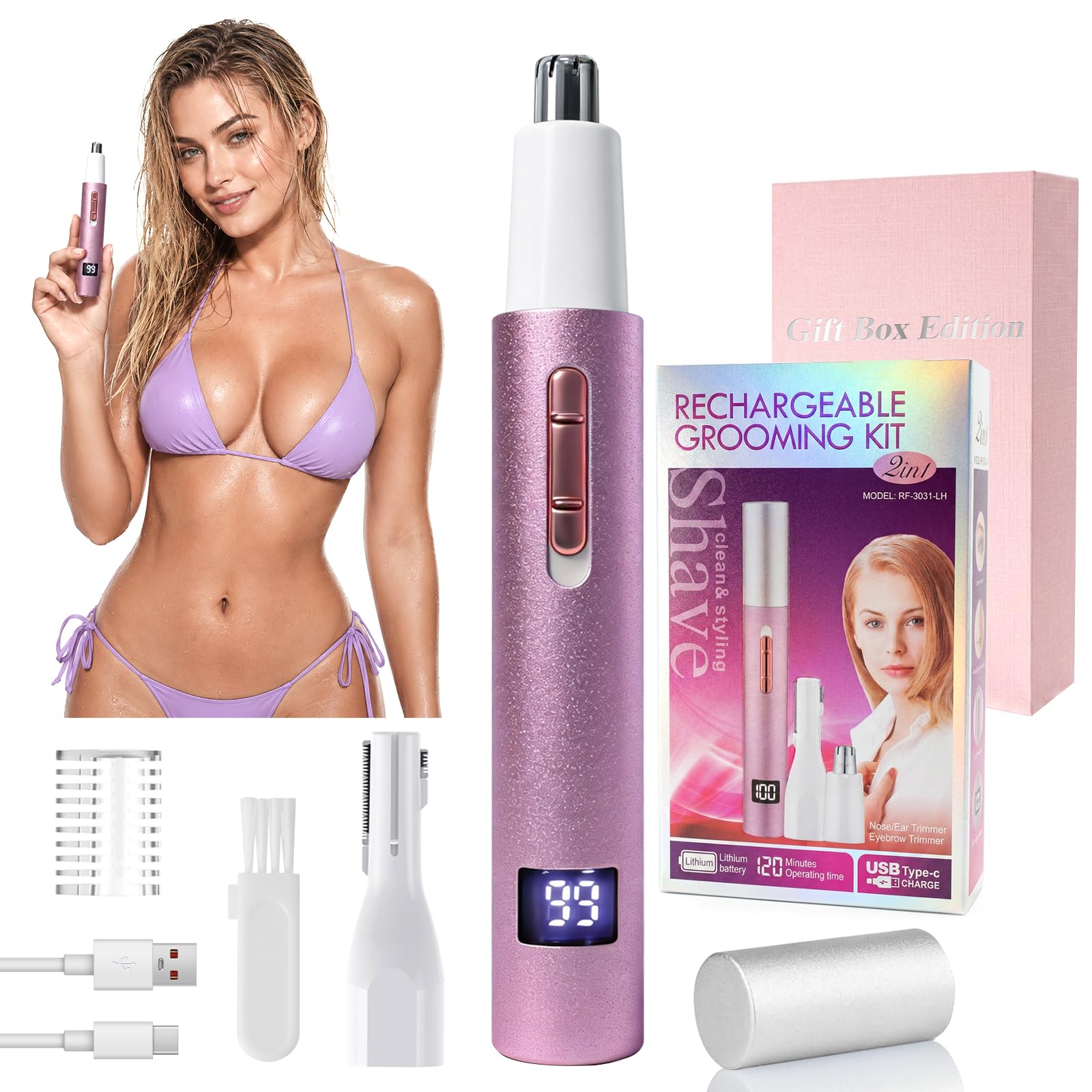 Photo 1 of *** CHECK COMMENTS*** Beanify Eyebrow & Nose Hair Trimmer with LED Display for Men and Women, 2026 USB Rechargeable Facial Trimmer Clipper for Easy Cleansing, Portable Painless Grooming Kit,Gift Box Included (Multicolor)