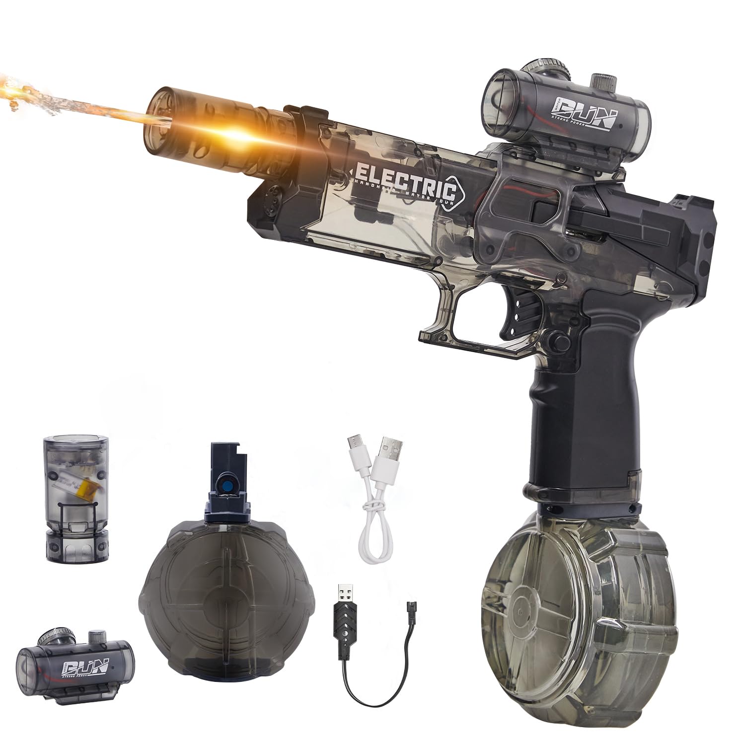 Electric Water Gun for Adults Kids: Most Powerful Squirt Gun, Automatic high Powered Pressure Blaster watergun with Realistic Led Muzzle Flame,28-32 FT Range，Perfect Summer Gift Toys for Age 8-12