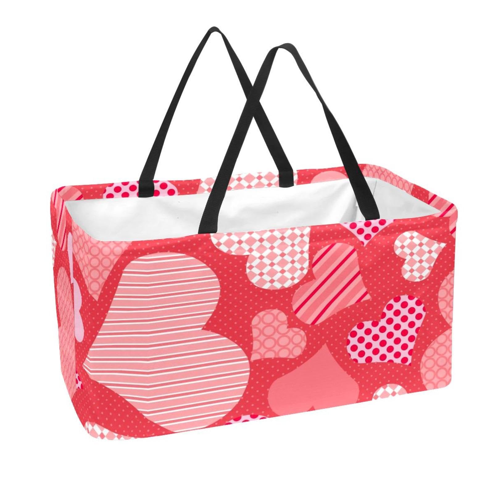 Sac d'épicerie réutilisable et pliable rouge à cœurs pour courses