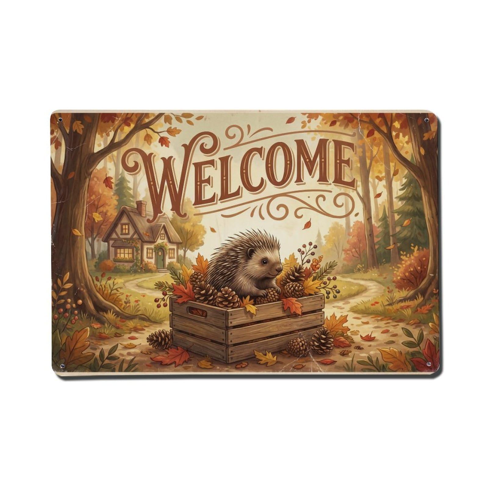 Vintage Welcome Porcupine Rustic Charm Metal Tin Sign