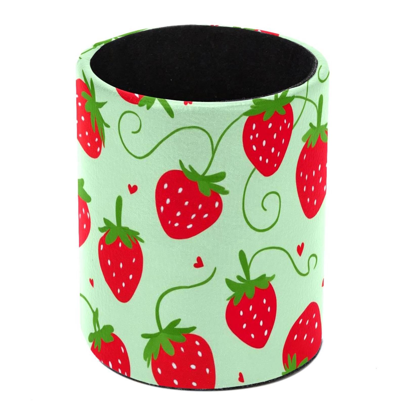 HEOEH Strawberry Pen Holder for Desk, PU Leather Pencil Holder Pen Cup Marker Holder Makeup Brush Holders, Desk Accessories & Workspace Organizers for Home, Office