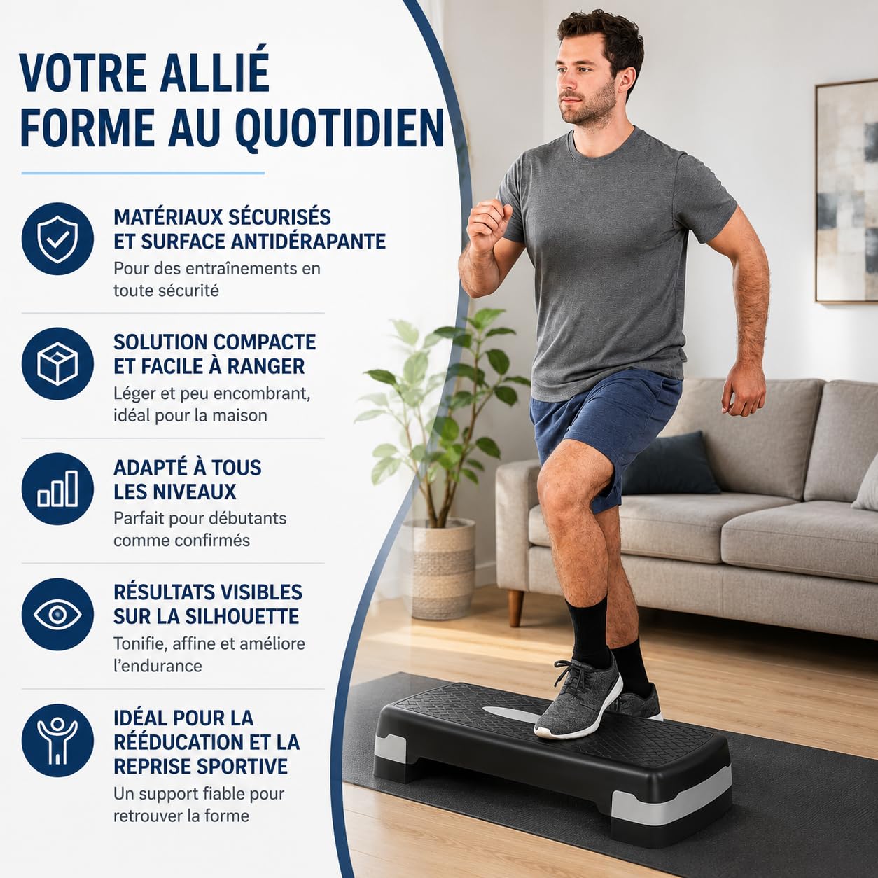 Step Fitness Réglable 18 cm Hauteur – Stepper Cardio & Musculation – Plateforme Antidérapante pour Entraînement à Domicile, Step Sport Aerobic pour Perte de Poids & Renforcement