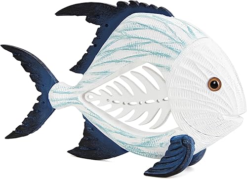 Leekung Figuras de peces costeros para decoración del hogar, estatua de peces de resina para decoración de playa, decoración costera temática de