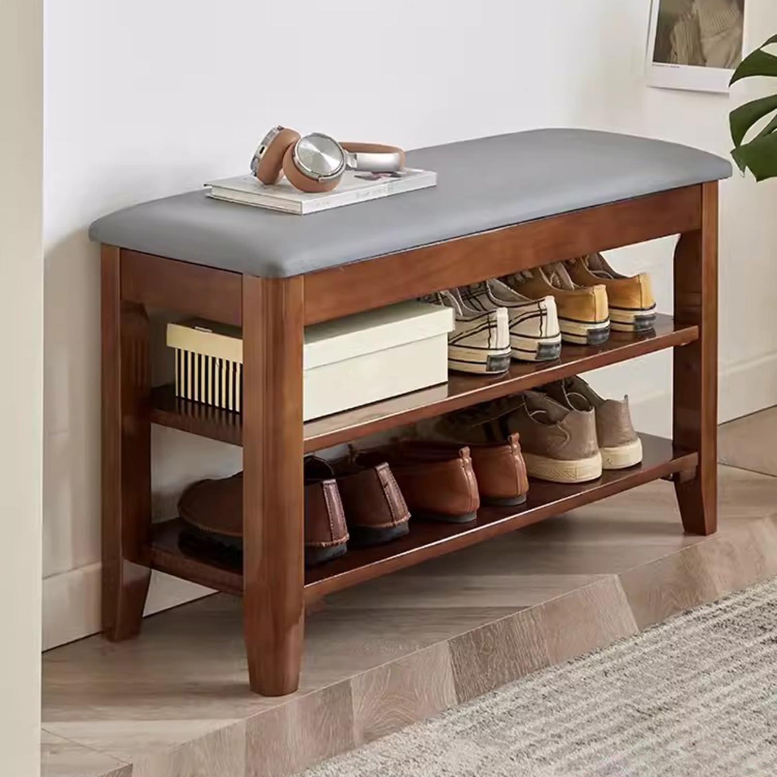 Amazon.com: 3-Tier Solid Wood Shoe Storage Bench, Entryway Shoe  display picture 1