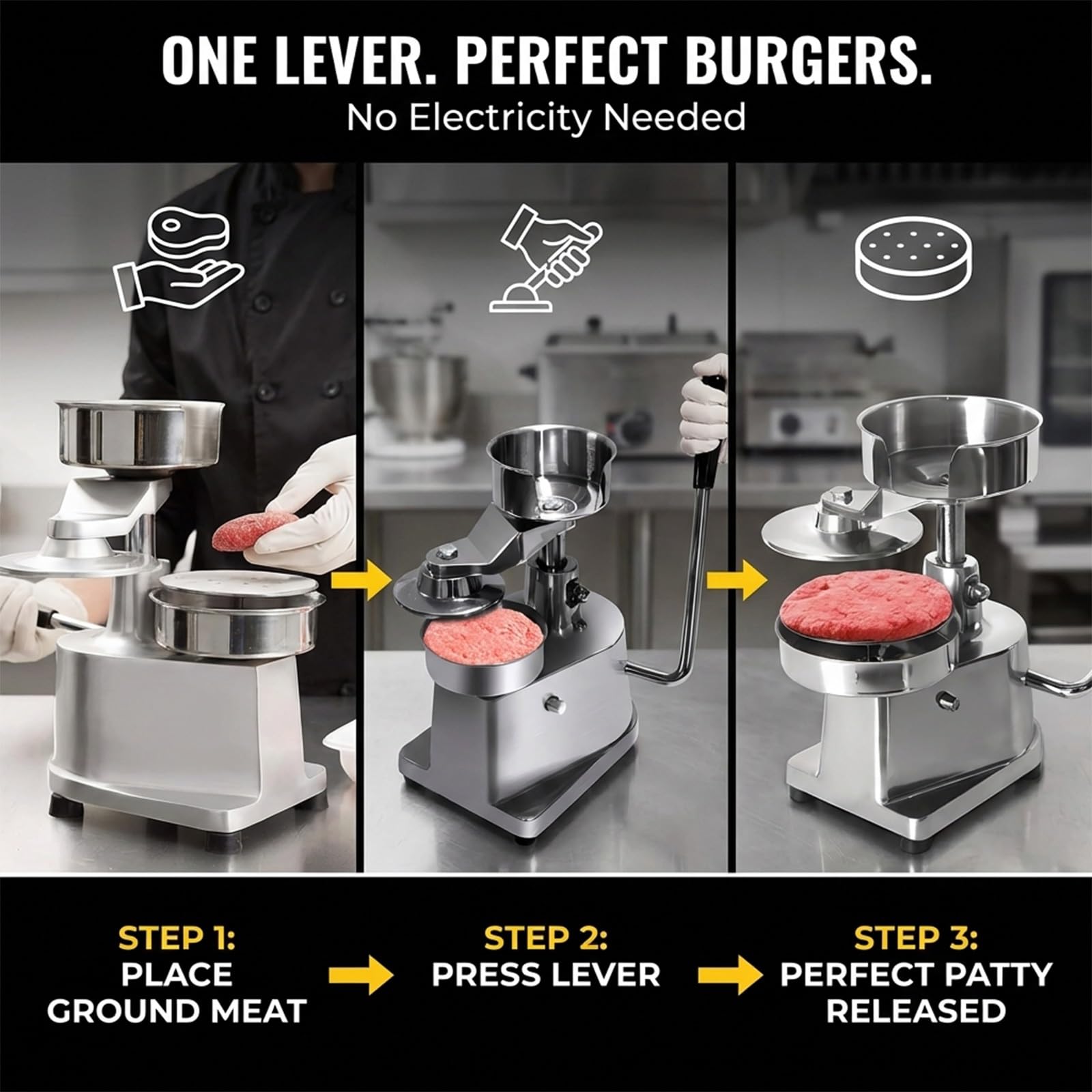 Hamburgerpresse Patty Maker mit 10,2 cm 15,2 cm Formen, Edelstahl-Burgerpresse mit 500 Patty-Papieren für Grill, Zuhause, Küche, Lebensmittelwagen