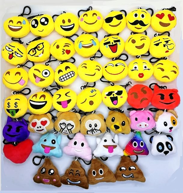 CHSYOO 45pcs Mini Emoji Key Chain Diámetro 5cm Smileys Plush Pillow Style Bag colgante