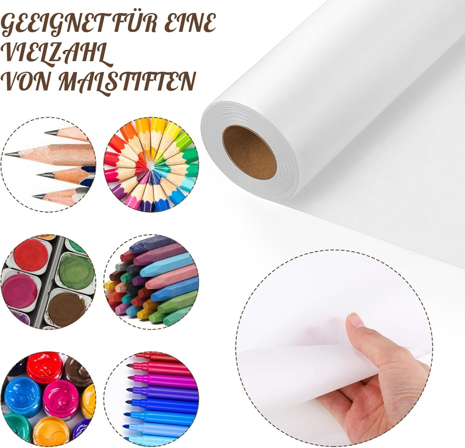 Rouleau de Papier Calque, 43cm x 25m Papier Dessin Blanc Papier Transparent 23g/m² pour Croquis Bricolage Calque Dessin Emballage (Translucide)