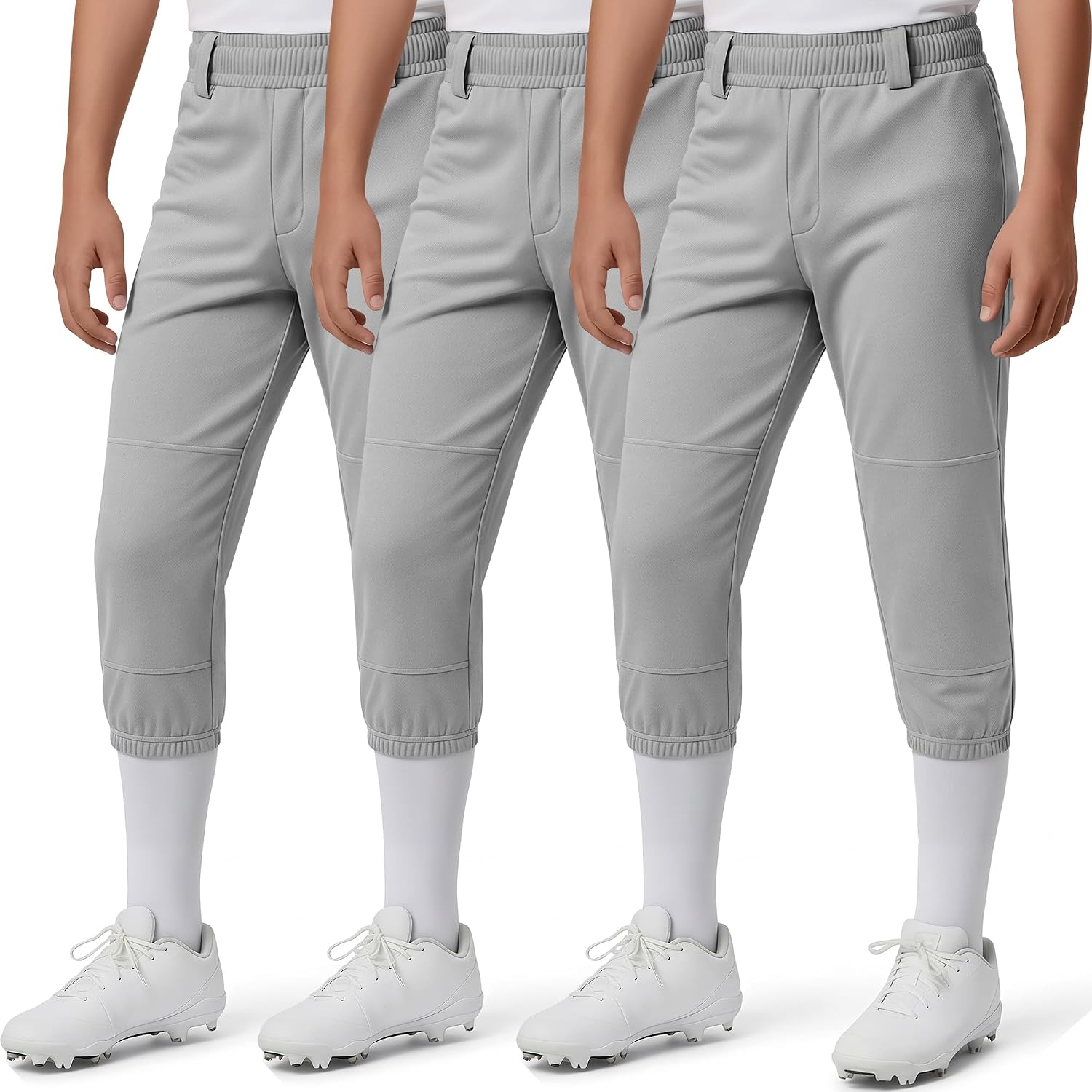 Halfchet 3 Pcs Boys' Knicker Baseball Pants Youth Softball Pants Fit Kids Tee Ball Capris Practice with Belt Loops Pockets