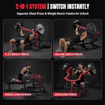 YOLEO Chest Press Machine, 1100LBS Bench Press Machine with Separate Press Station & Adjustable Weight Bench, Independent Converging Arms