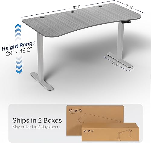 Miniatura 3 de VIVO DESK-KIT-1G1G - Escritorio eléctrico de pie de 63 x 32 pulgadas, ajuste de altura de memoria, serie 1B, marco gris oscuro, parte superior gris
