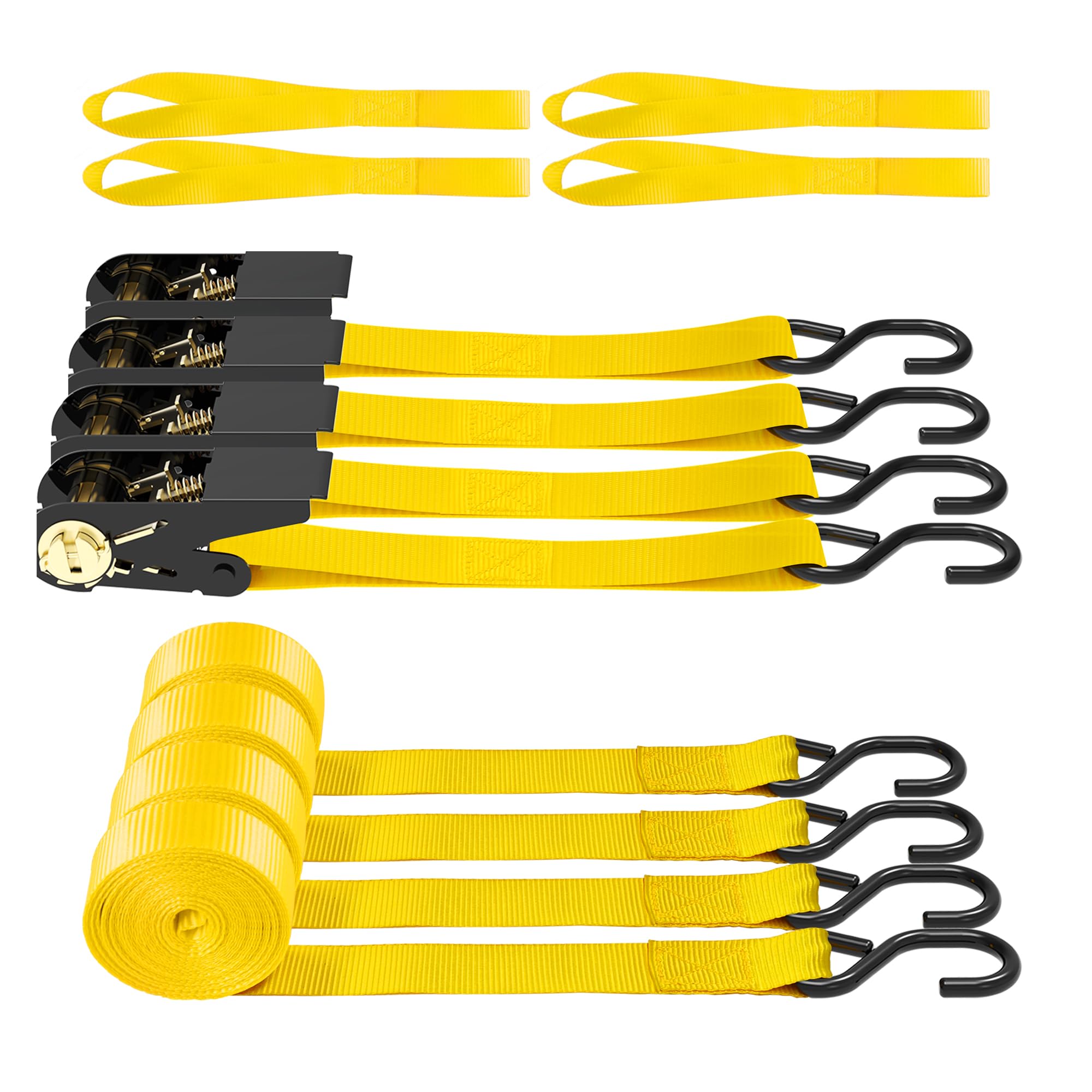 AWELCRAFT Ratchet Straps, 1500 lbs Breaking Strength - Premium 4X 15ft Tie Down Strap Set, 4X Soft Loops for Moving Appliances, Lawn Equipment,