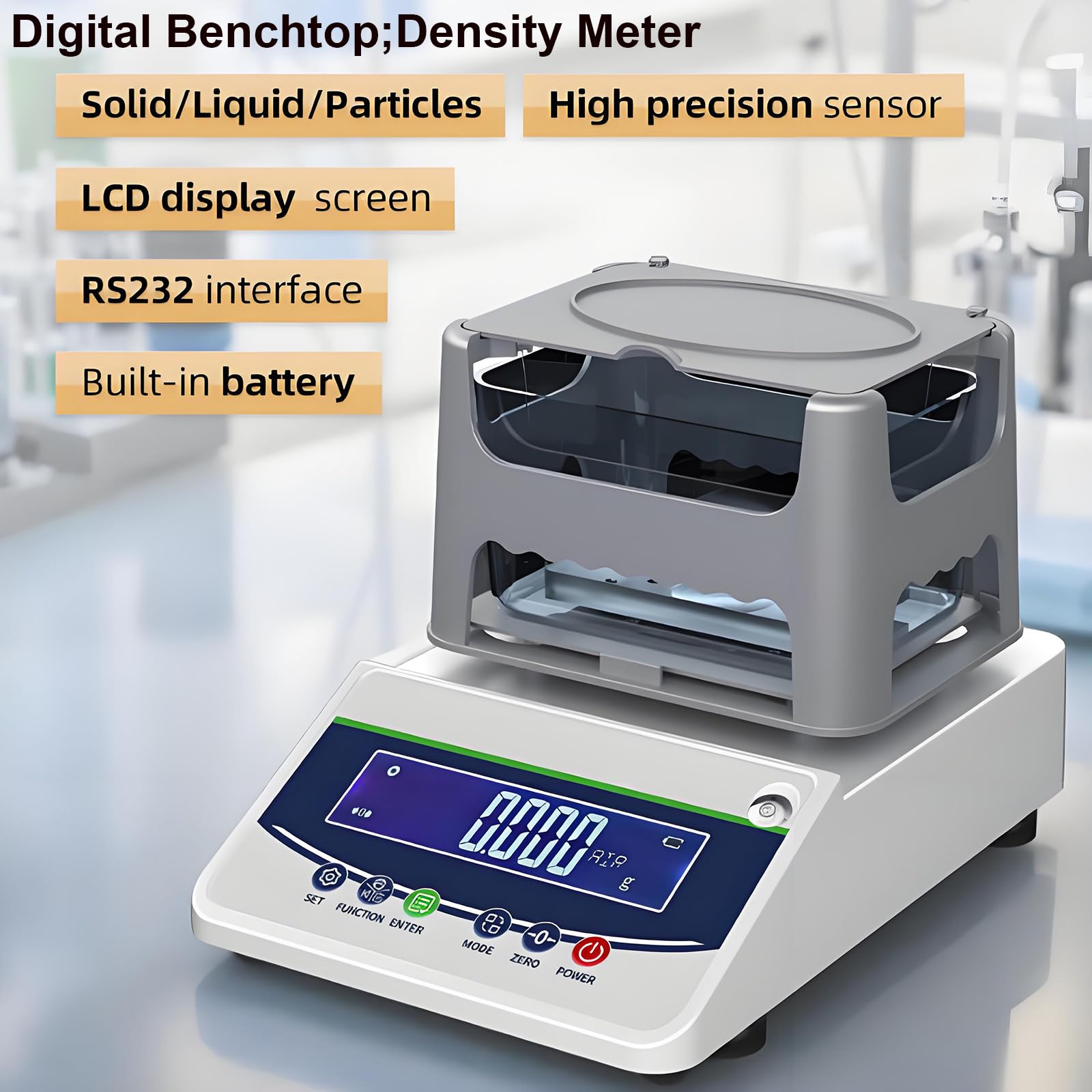 Medidor de densidad electrónico, densímetro digital con pesos de calibración, rango de pesaje de 5 a 600 g, precisión de 0,001 G, datos imprimibles, batería integrada para laboratorio y uso industrial