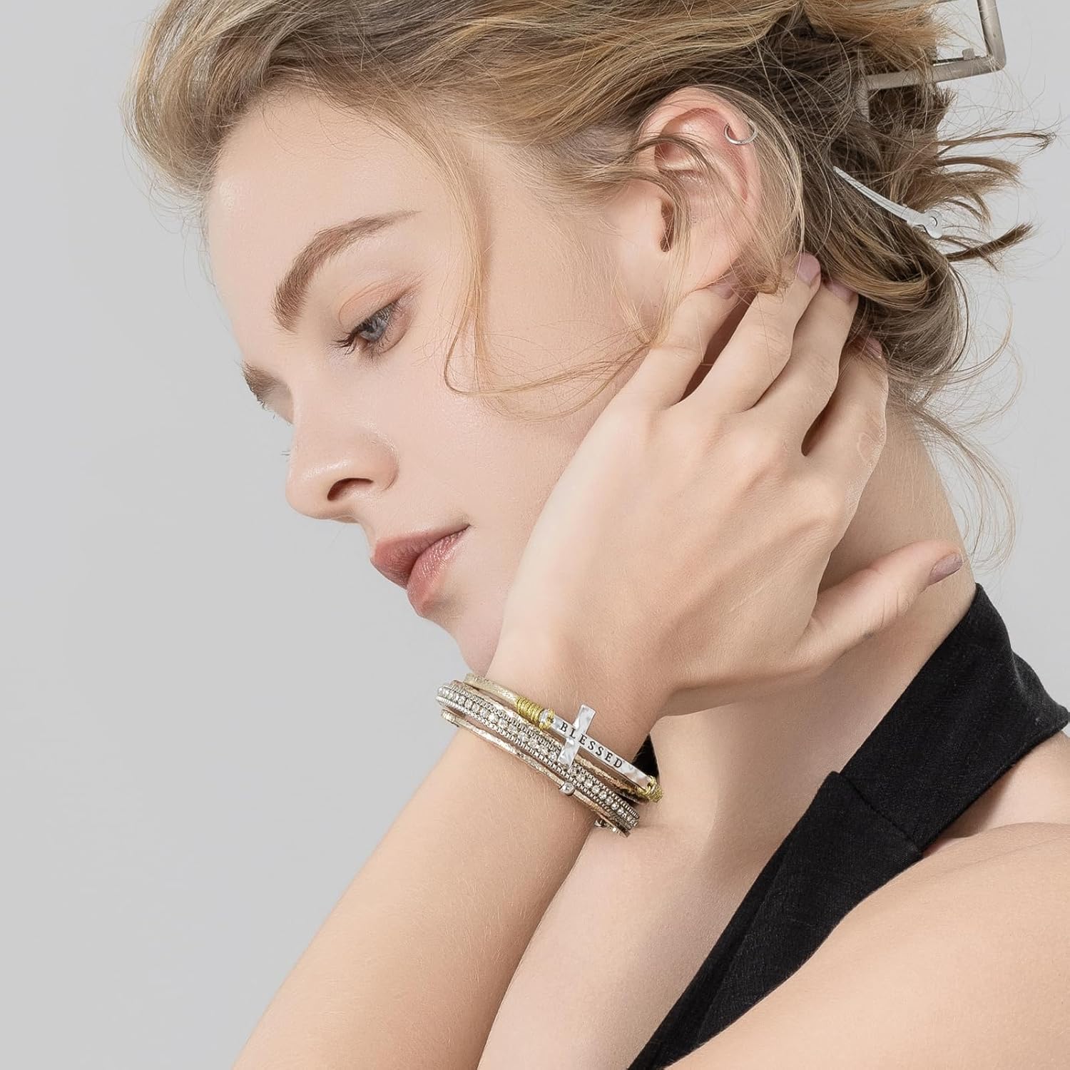 FANCY SHINY Cross Leather Bracelets Christian Jewelry Religious Gifts for Women Boho Wrap Cuff Bangle Bracelets with Magnetic Clasp - Image 2