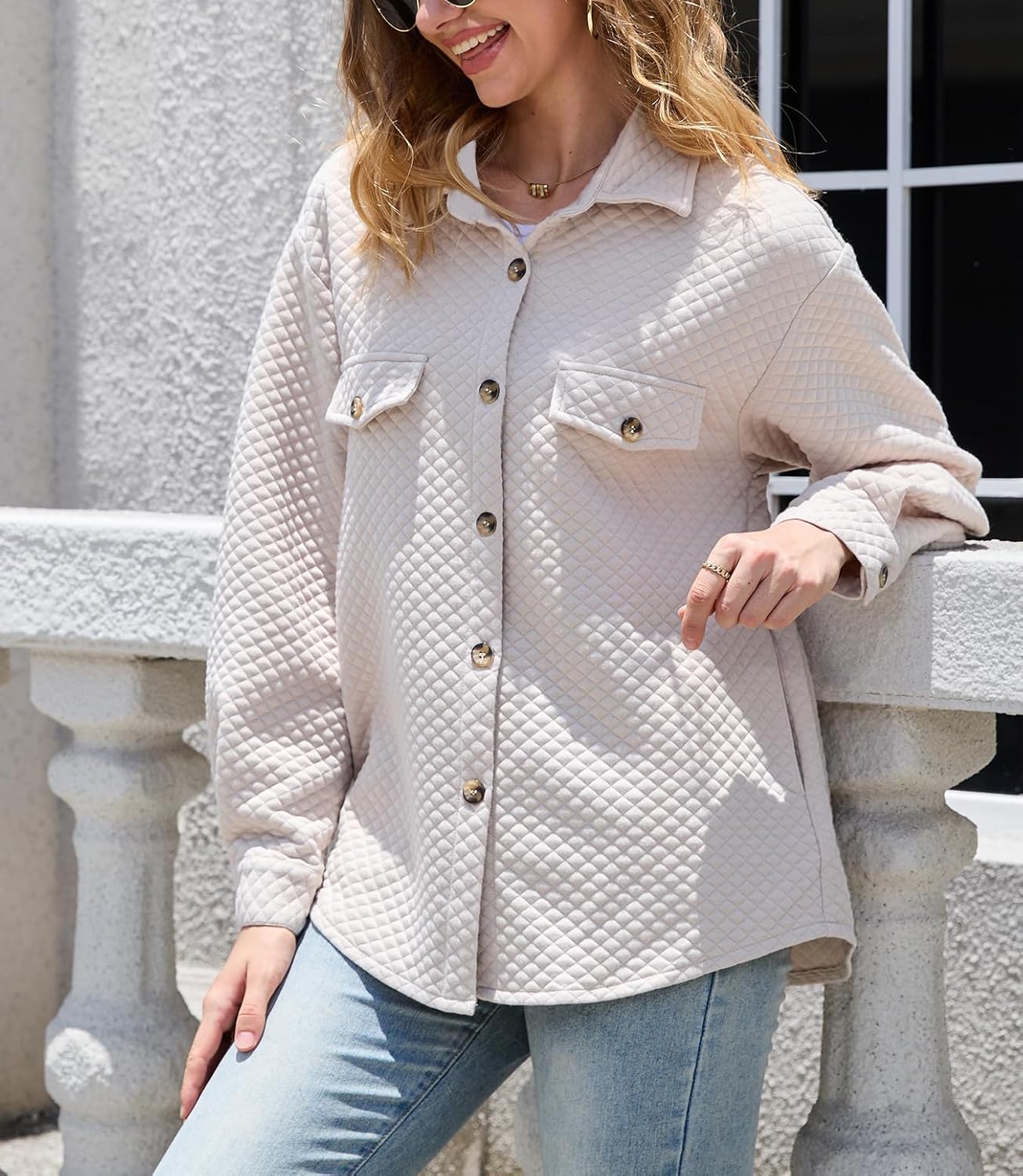 Women's Casual Long Sleeve Shacket Jackets Button Down Lightweight Shirt Loose Outwear Coats with Pockets - Image 3